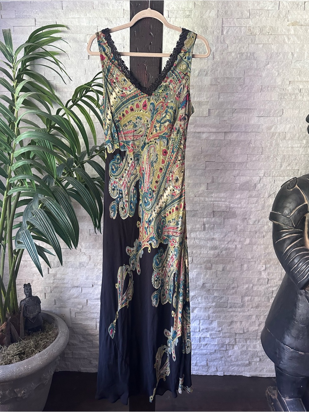 Paradise NY Vintage Bohemian Paisley V-Neck Maxi Dress Size Large